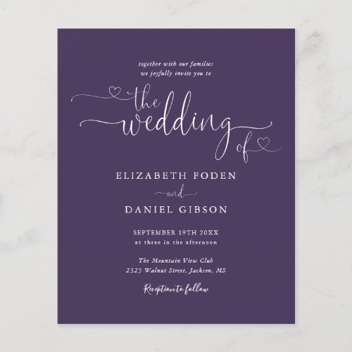 Budget Script Purple Wedding Invitation