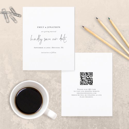 Budget Script QR Code Black White Save The Date