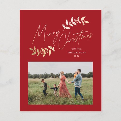Budget Script Red Gold 2 Photo Christmas Card  