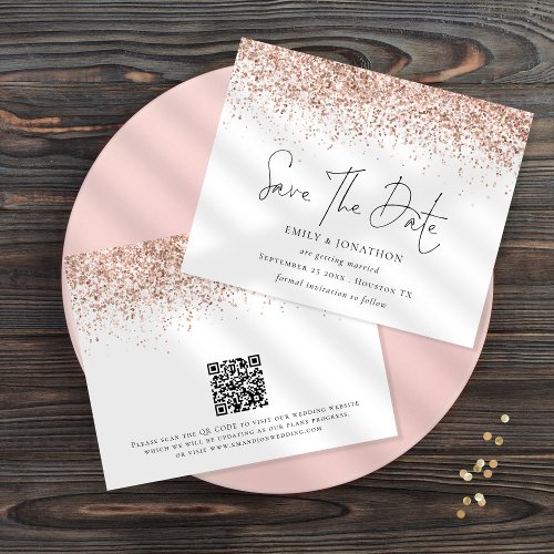 Budget Script Rose Gold Glitter Save the Date 