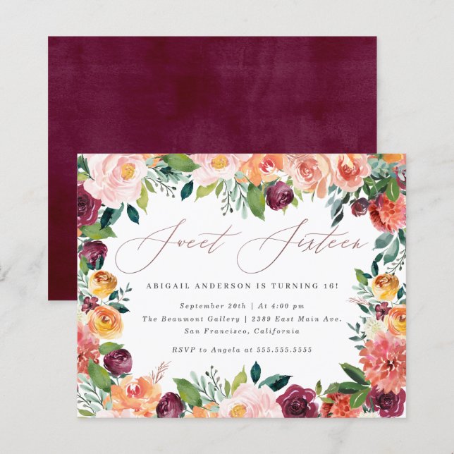 Budget Script Rose Gold Sweet 16 Birthday Party (Front/Back)