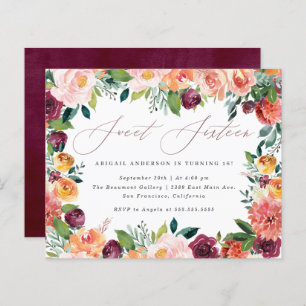 Budget Script Rose Gold Sweet 16 Birthday Party