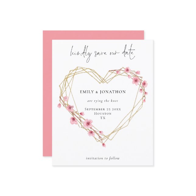 Budget Script Sakura Cherry Blossom Save The Date (Front/Back In Situ)