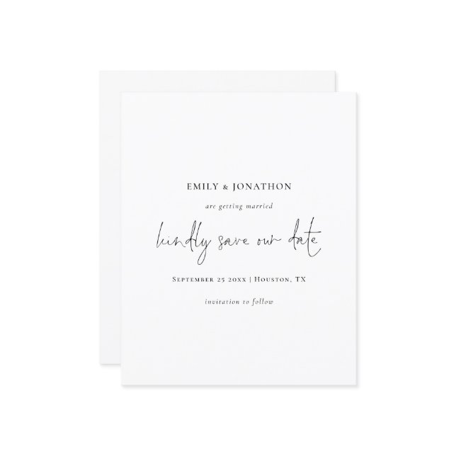 Budget Script Simple Black White Save The Date (Front/Back In Situ)