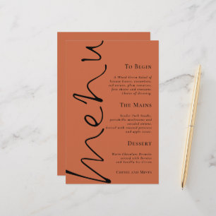 Budget Script Simple Terracotta Wedding Menu