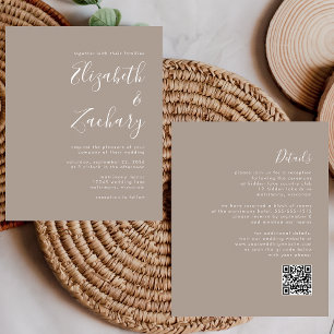 Budget Script Taupe QR Code Wedding Invite