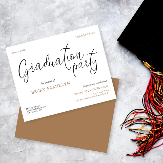 Budget Script Text Graduation Party Invitation | Zazzle