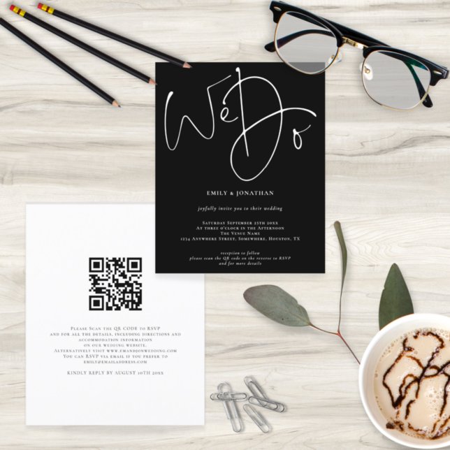 Budget Script We Do Black QR Code Wedding Invite (Creator Uploaded)