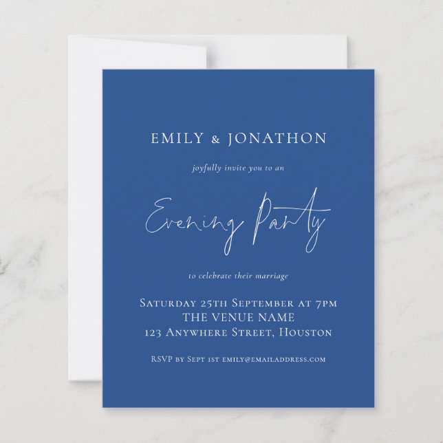 Budget Script Wedding Evening Party Blue (Front)