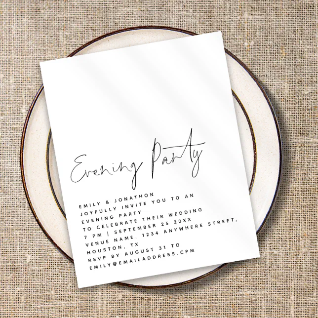 BUDGET Script Wedding Evening Party Invite | Zazzle