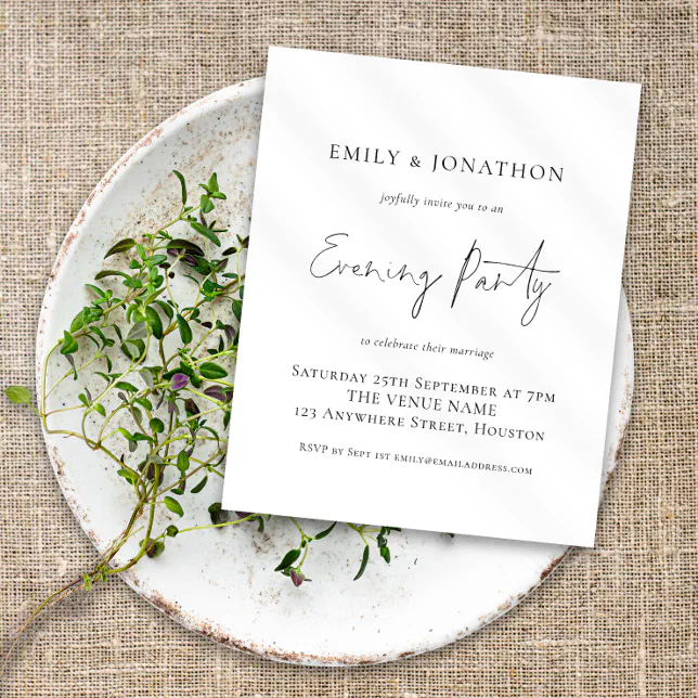 Budget Script Wedding Evening Party Invite | Zazzle