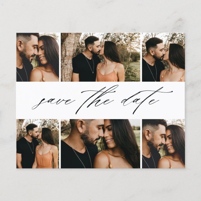 Budget Script Wedding Photo Collage Save The Date Flyer (Front)
