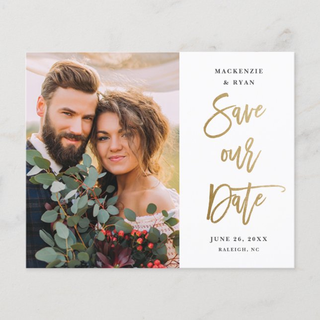 Budget Script Wedding Photo Save The Date (Front)