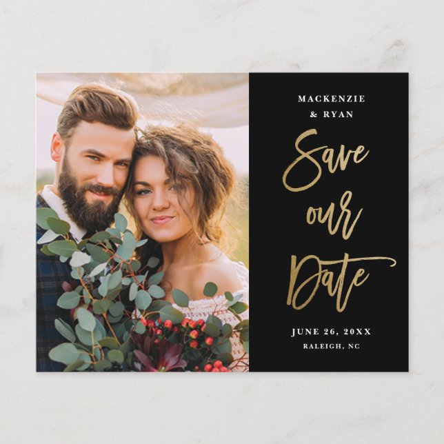 Budget Script Wedding Photo Save The Date (Front)