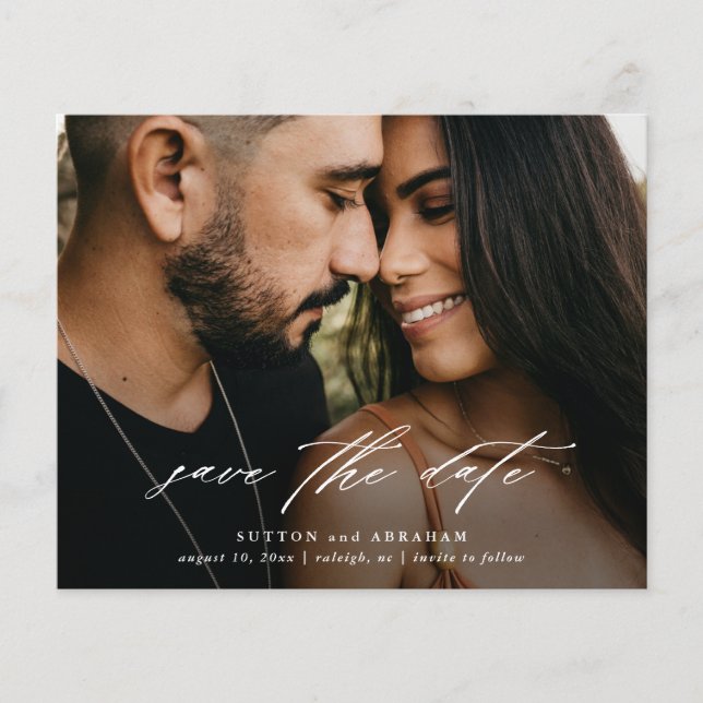 Budget Script Wedding Photo Save The Date (Front)