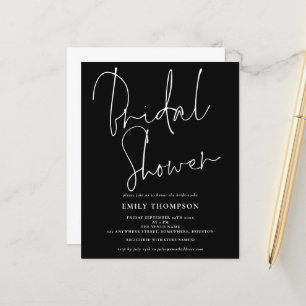 Budget Script White Black Bridal Shower Invitation