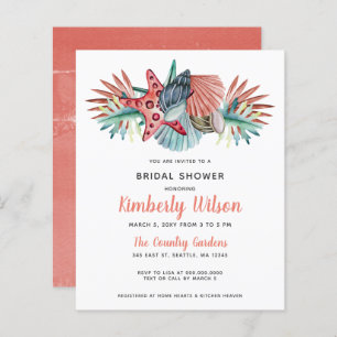 Budget Sea Coral Beach Bridal Shower Invitation
