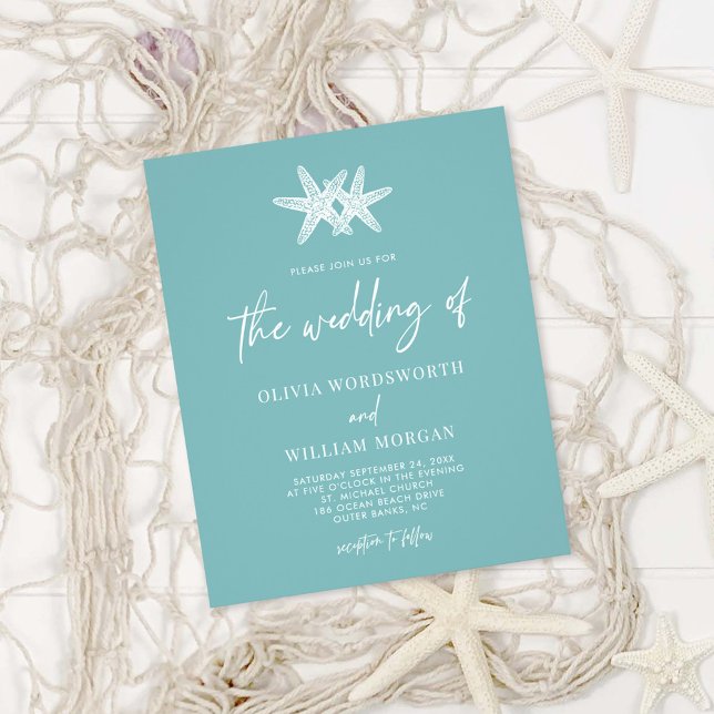 Budget Sea Glass Blue Starfish Modern Wedding Flyer (Creator Uploaded)