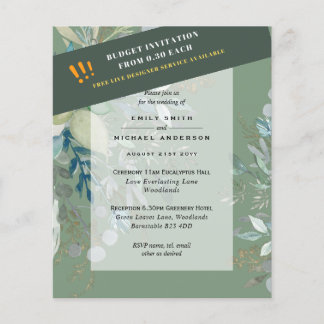BUDGET Sea Glass Green Eucalyptus Leaves Wedding Flyer
