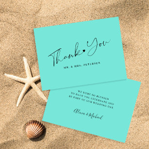 Budget sea glass green wedding thank you script note card