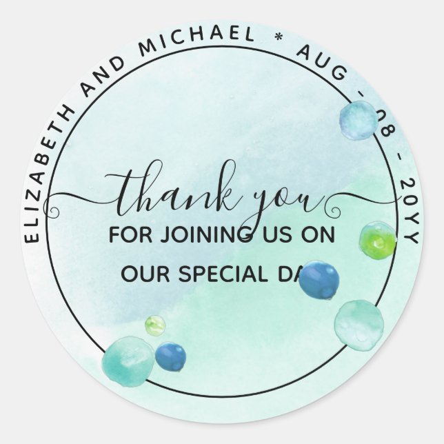 BUDGET Sea Glass Modern Abstract Wedding Classic Round Sticker (Front)