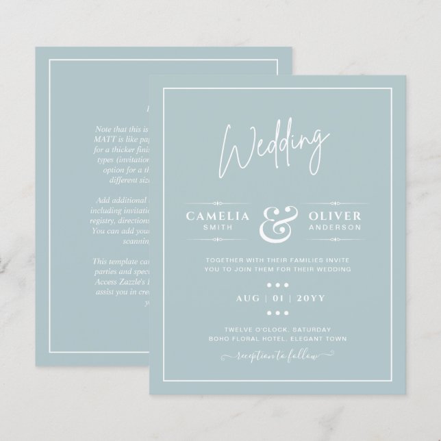 BUDGET Sea Glass Sage Green Monochrome Wedding (Front/Back)
