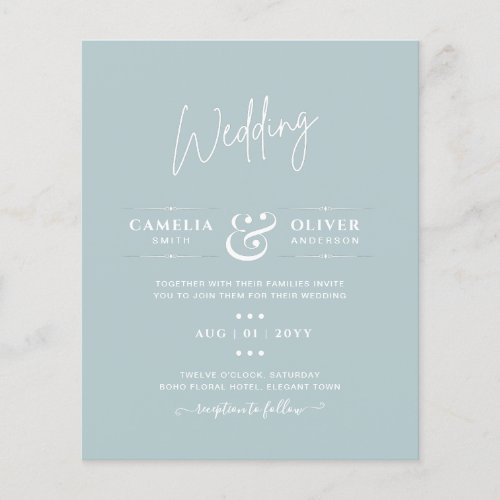 BUDGET Sea Glass Sage Green Monochrome Wedding Flyer