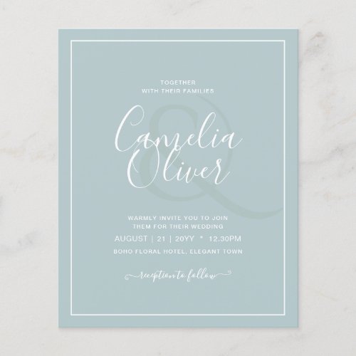 BUDGET Sea Glass Sage Green Monochrome Wedding Flyer