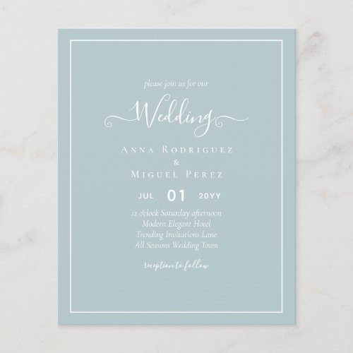 BUDGET Sea Glass Sage Green Monochrome Wedding Flyer