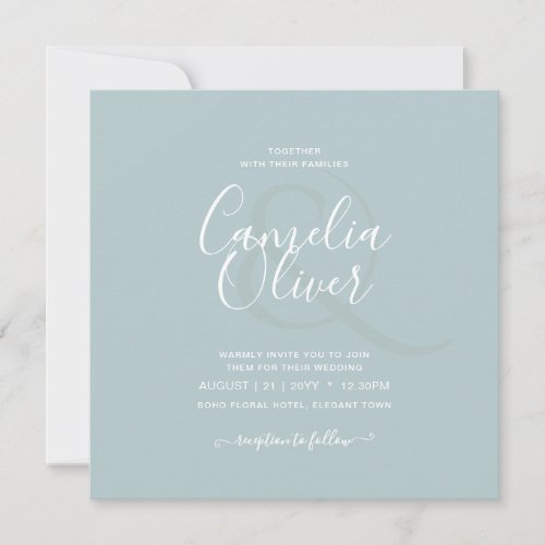 BUDGET Sea Glass Sage Green Monochrome Wedding Invitation