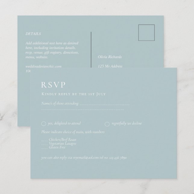 BUDGET Sea Glass Sage Green Monochrome Wedding Postcard (Front/Back)