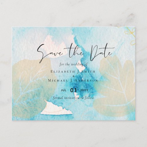 BUDGET Sea Glass Shades Watercolor Wedding Postcard
