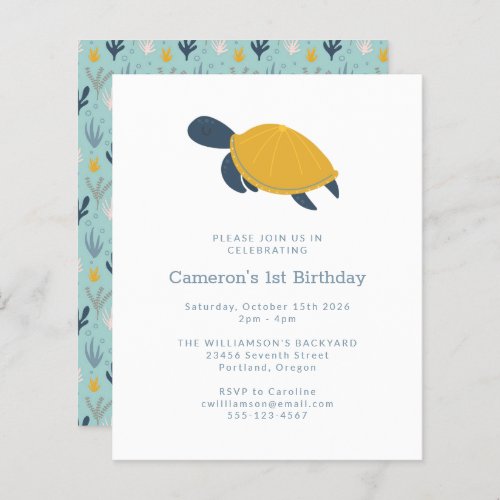 Budget Sea Turtle Simple 1st Birthday Invitation