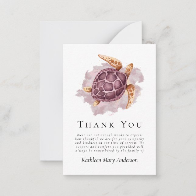 BUDGET Sea Turtle Sympathy Funeral Thank You  Note Card (Front)