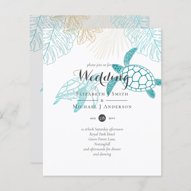 BUDGET  Sea Turtles Wedding Modern Line Art (Front/Back)