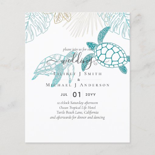 BUDGET Sea Turtles Wedding Modern Line Art | Zazzle