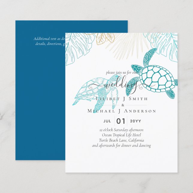 BUDGET  Sea Turtles Wedding Modern Line Art (Front/Back)