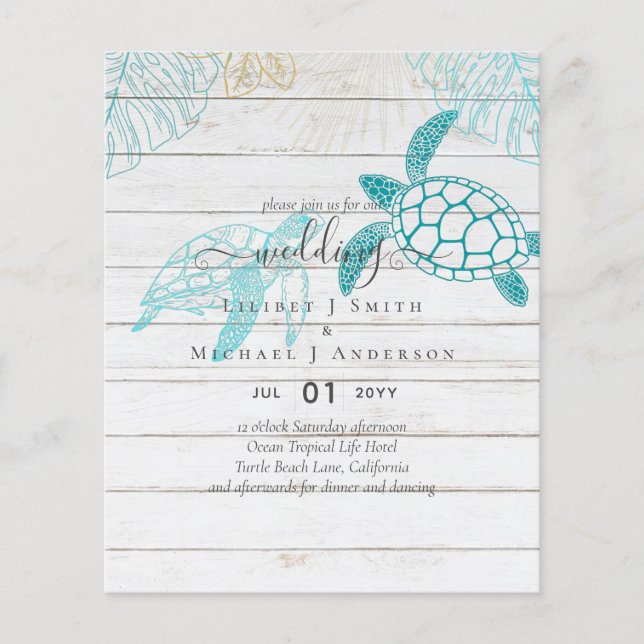 BUDGET  Sea Turtles Wedding Modern Line Art Flyer (Front)