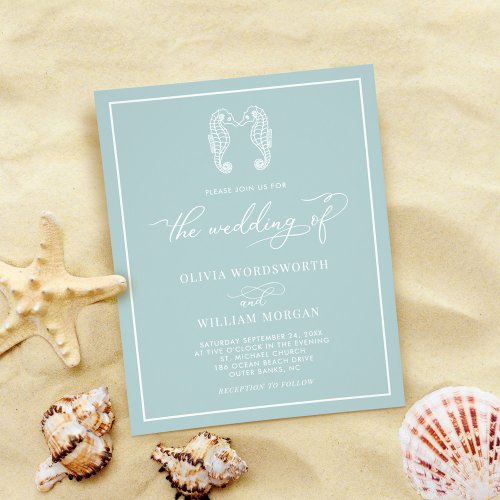 Budget Seahorse Sea Glass Beach Wedding Invitation Flyer