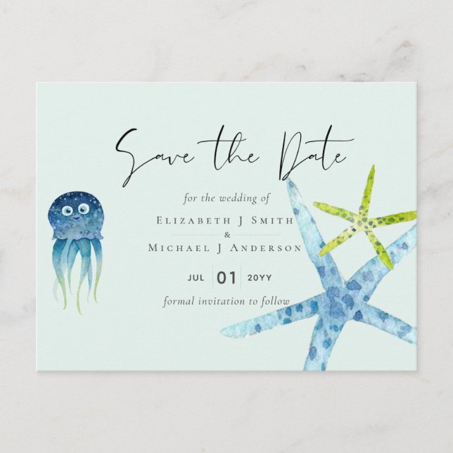 BUDGET Sealife Beach Ocean Wedding Save the Date Postcard (Front)