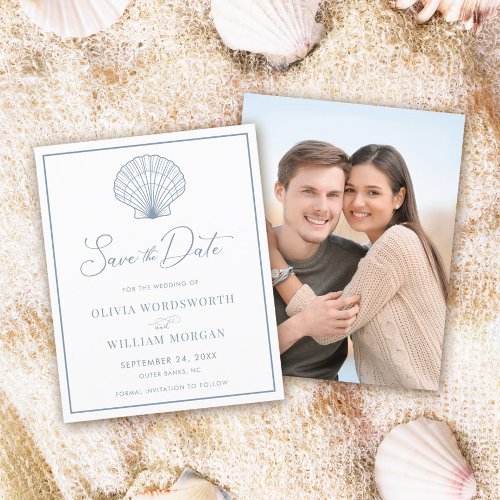 Budget Seashell Beach Dusty Blue Save the Date