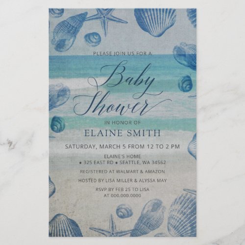 Budget Seashells Beach Baby Shower Invitation