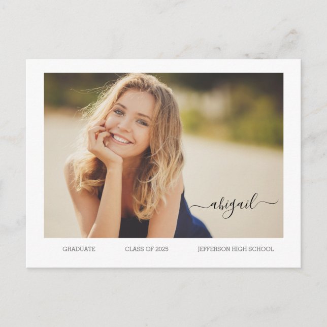 BUDGET Senior Modern Photo Grad Announcement Postcard (Front)