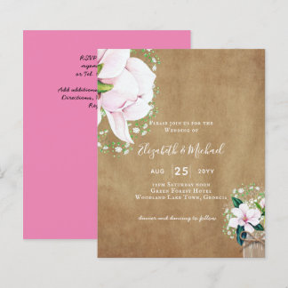 BUDGET Shabby Pink Magnolia Chic Wedding Invite