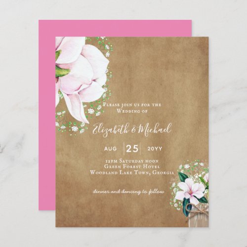 BUDGET Shabby Pink Magnolia Chic Wedding Invite