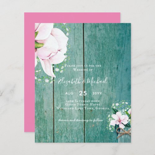 BUDGET Shabby Pink Magnolia Chic Wedding Invite