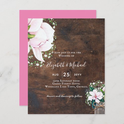 BUDGET Shabby Pink Magnolia Chic Wedding Invite