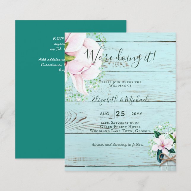BUDGET Shabby Pink Magnolia Chic Wedding Invite (Front/Back)