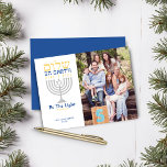 Budget Shalom Peace on Earth Hanukkah Photo<br><div class="desc">Budget Shalom Peace on Earth Hanukkah Holiday Photo Card Be the light! Send this card to friends and family this holiday, and warm their spirits with light. Silver menorah with blue and gold text of Shalom (in Hebrew) on Earth. Easy to customize with your name and photo. Easy to customize...</div>