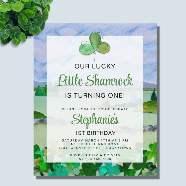 Budget Shamrock First Birthday Party Invitation (Creator Uploaded)